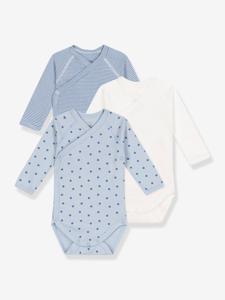 Set van 3 rompertjes met lange mouwen PETIT BATEAU leiblauw