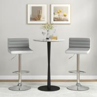 Set van 2 Verstelbare Draaibare Barkrukken met Antislip Metalen Onderstel en Voetensteun Eetkamerstoelen van PU-Leer Grijs en Wit