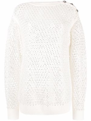 Philipp Plein pull à ornements en cristal - Blanc