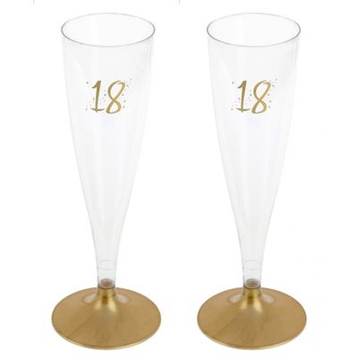 Verjaardag feest champagneglazen - leeftijd - 12x - 18 jaar - goud - kunststof