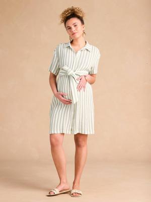 Shirtjurk met brede strepen voor zwangerschap en borstvoeding ENVIE DE FRAISE van katoengaas saliegroen