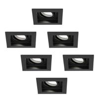 Set van 6 Fresno LED inbouwspots vierkant - GU10 - 5 Watt 400 lumen - 6000K Daglicht Wit - Dimbaar - Kantelbaar - Verzonken - IP20 voor binnen - Zwart - Anti-glare