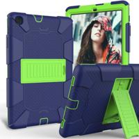 Voor Galaxy tab A 8.0 2019/T290 schokbestendige tweekleurige siliconen beschermhoes met houder (donkerblauw + groen)