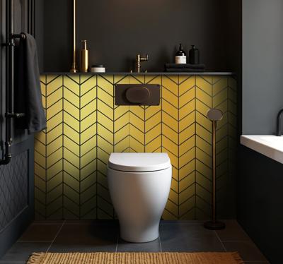 Tegelstickers badkamer visgraat goud