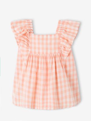 Babyjurk met ruches roze, geruit