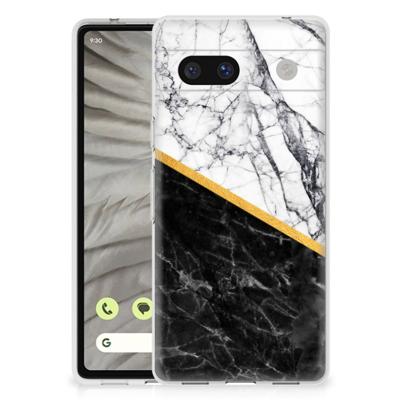 Google Pixel 7A | TPU | Siliconen hoesje | Marmer Wit Zwart - Origineel Cadeau Man Google Pixel 7A | TPU | Siliconen hoesje | Marmer Wit Zwart - Origineel Cadeau Man