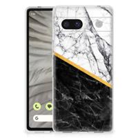 Google Pixel 7A | TPU | Siliconen hoesje | Marmer Wit Zwart - Origineel Cadeau Man