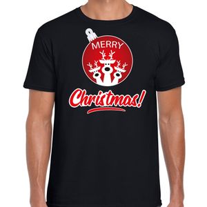 Rendier Kerstbal shirt / Kerst t-shirt Merry Christmas zwart voor heren