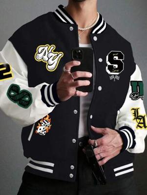 Bon&Bon Men's Oversized Varsity Jacket - Color-Block Letter Print Black / XL