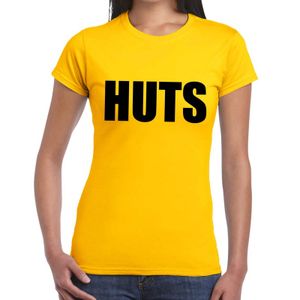 HUTS tekst t-shirt geel dames