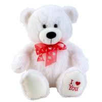 Knuffel teddybeer - valentijn - I love you - wit met rode strik - cadeau - 35 cm