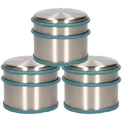 Alpina Deurstopper van 1.1 kilo - 3x stuks - staal - met blauw kunststof rand - 9 x 7 cm