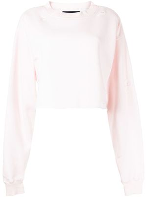 La Detresse sweat crop à effet usé - Rose