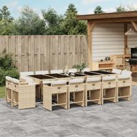 15-delige Tuinset met kussens poly rattan beige