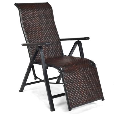 Opvouwbare Rotan Ligstoel Draagbare Ligstoel met Verstelbare Standen Buiten Ligstoel met Brede Armleuning Stevig Stalen Frame voor Tuin