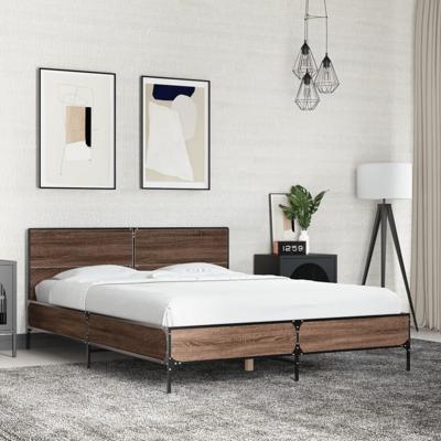 Bedframe bewerkt hout metaal bruin eikenkleur 120x190 cm