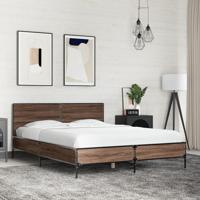 Bedframe bewerkt hout metaal bruin eikenkleur 120x190 cm