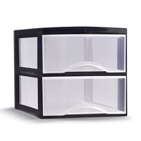 Plasticforte Ladeblokje/bureau organizer 2x lades - transparant/zwart - L26 x B36 x H25 cm   -