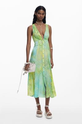 Lange jurk met knopen - GREEN - XL