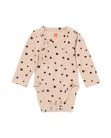 HEMA Newborn meegroei overslagromper LENZING™ ECOVERO™ rib hartjes lichtbruin (lichtbruin)