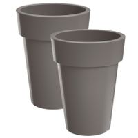 2x stuks hoge kunststof plantenpot/bloempot rond 20 cm/hoogte 26 cm steengrijs