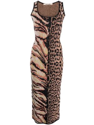 Roberto Cavalli robe mi-longue en jacquard à imprimé animalier - Rose