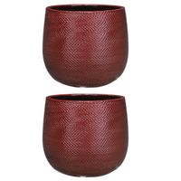 Set van 2x stuks bloempotten bordeaux rood ribbels keramiek voor kamerplant H19 x D21 cm