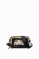 Kleine canvas schoudertas met krantenprint - BLACK - U
