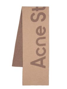 Acne Studios écharpe frangée à logo EHD en jacquard - Marron