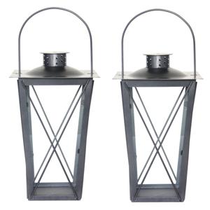 Fancy Flames Lantaarn - Set van 2x stuks - metaal - zilverkleurig - 17 x 30 cm - windlicht