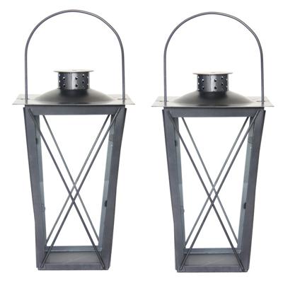 Fancy Flames Lantaarn - Set van 2x stuks - metaal - zilverkleurig - 17 x 30 cm - windlicht