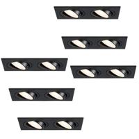Set van 6 Mallorca LED inbouwspot - IP20 - Kantelbaar - 8 Watt 690 Lumen - 4000K Neutraal wit - Dubbel - GU10 - Dimbaar - Rechthoek - Voor binnen - Zwart