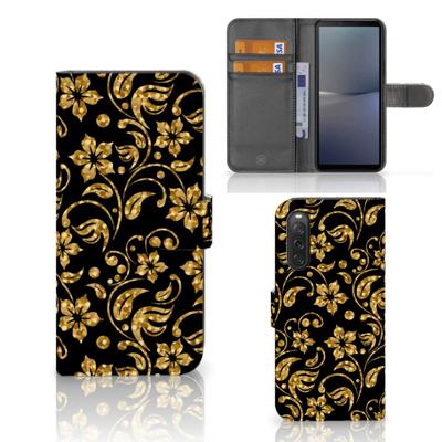 Sony Xperia 10 V Hoesje Gouden Bloemen Sony Xperia 10 V Hoesje Gouden Bloemen