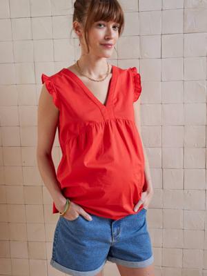 Mouwloze zwangerschapsblouse van katoenen voile grenadine