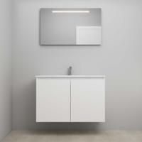 On-Line Badkamermeubelset - 100 cm - Voorgemonteerd - Greeploos 2 Deuren - Porseleinen Wastafel - 1 Kraangat - Spiegel met LED-Verlichting - Mat Wit