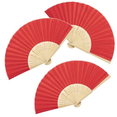 Handwaaier/spaanse waaier - 4x stuks - rood - bamboe/polyester - 38 x 21 cm - verkoeling/zomer