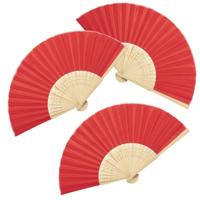 Handwaaier/spaanse waaier - 4x stuks - rood - bamboe/polyester - 38 x 21 cm - verkoeling/zomer