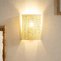 Wandlamp gevlochten &apos;Cabu&apos; rotan E14 fitting design led lamp modern 25 cm