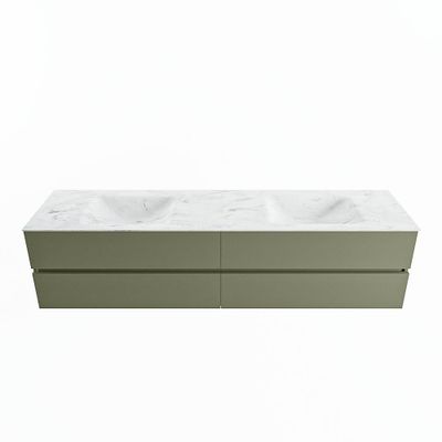 MONDIAZ VICA-DLUX 200cm badmeubel onderkast Army 4 lades. Inbouw wastafel CLOUD dubbel zonder kraangat, kleur Opalo.