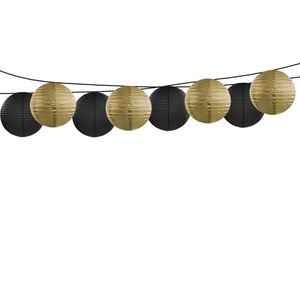 Feest/tuin versiering 8x stuks luxe bol-vorm lampionnen zwart en goud dia 35 cm