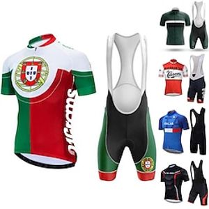 Voor heren Wielrenshirt met strakke shorts Korte mouw Bergracen Wegwielrennen Winter Zwart Rood Donkergroen Portugal Nationale vlag Fietsen Sportoutfits UV-bestendig Sneldrogend Achterzak Sport Met Lightinthebox