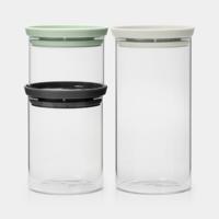 Brabantia Glazen voorraadbussen stapelbaar, set van 0,3-0,6-1,1 liter - Light Grey, Dark Grey en Jade Green - thumbnail