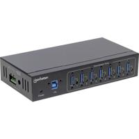 Manhattan 164405 USB 3.2 Gen 1-hub 7 poorten Met metalen behuizing, Voor industriële toepassingen, Voor wandmontage Zwart