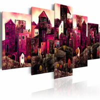 Schilderij - Stad van dromen, Roze,  5luik, wanddecoratie