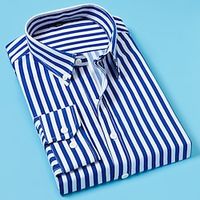 Voor heren Overhemd Gestreept shirt Button-down overhemd Shirt met kraag Zwart Wit Rood Marineblauw Lange mouw Gestreept Kraag Bruiloft Werk Kleding Lightinthebox