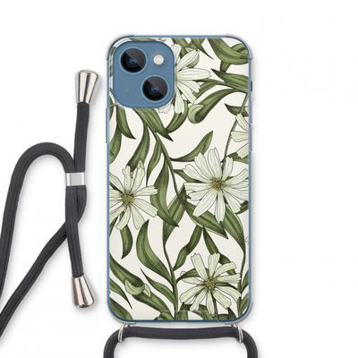 Wit bloemenpatroon: iPhone 13 mini Transparant Hoesje met koord