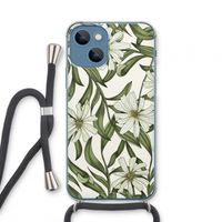 Wit bloemenpatroon: iPhone 13 mini Transparant Hoesje met koord
