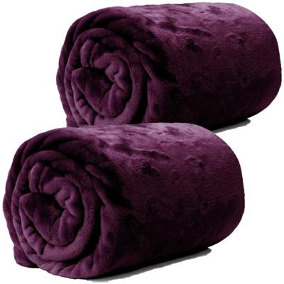 Enzo Fleece deken/plaid - 2x - donker paars - polyester - 130 x 180 cm