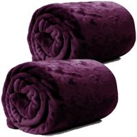 Enzo Fleece deken/plaid - 2x - donker paars - polyester - 130 x 180 cm