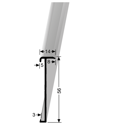 Küberit - Trapneusprofiel 846 RVS look F2 14x56mm t.b.v. 2-3mm PVC - 300cm